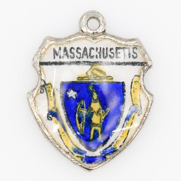 Vintage 925 Sterling Silver and Enamel Massachusetts State Seal Travel Charm - Picture 1 of 4